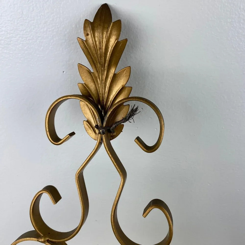 Vintage Wood & Brass Rose Candle Holder Wall Hanging 17.5